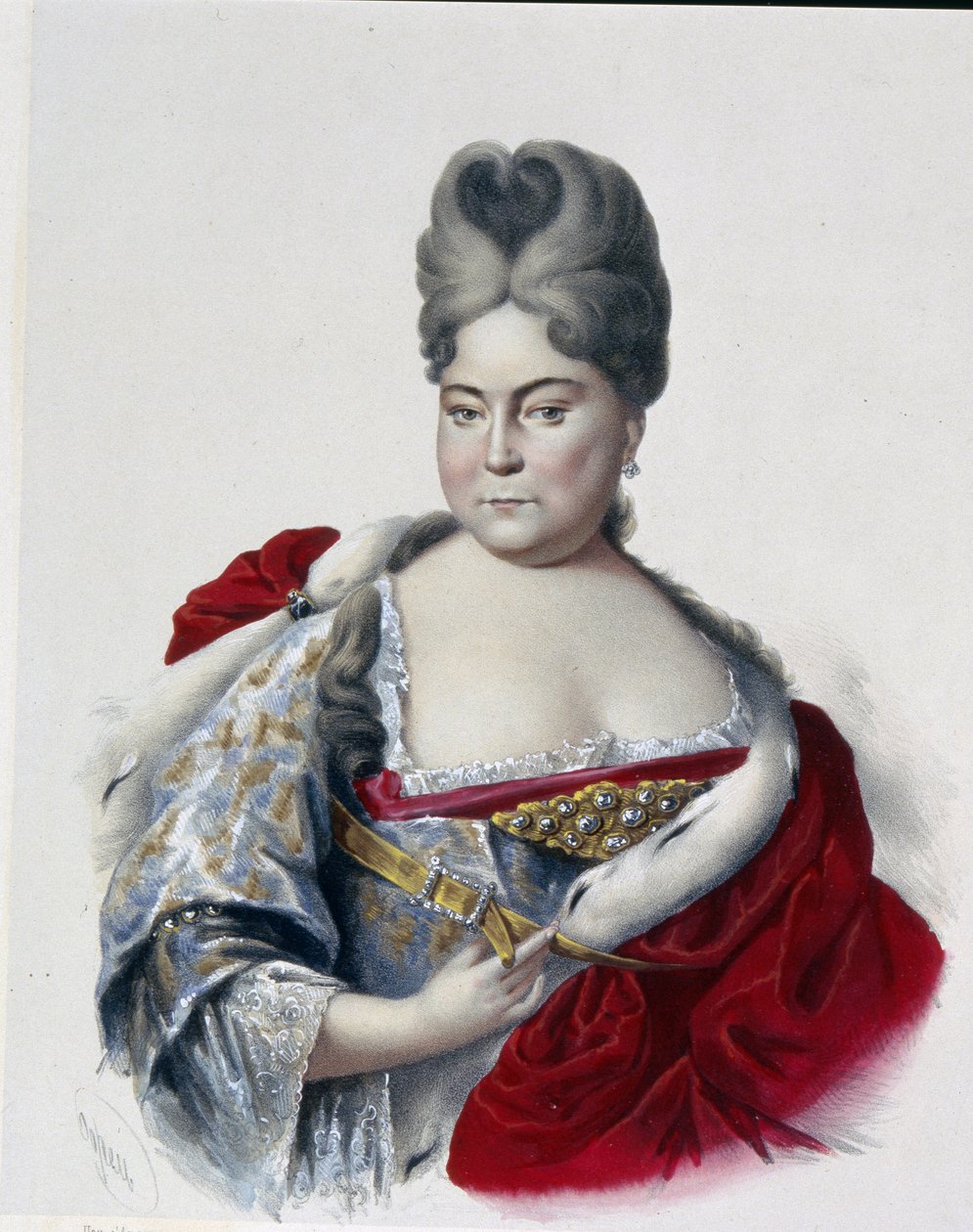 Portrett av storhertuginne Natalya Alexeevna av Russland (1673-1716), søster av tsar Peter I den store (1672-1725). (Portrett av storhertuginnen Natalya Alexeevna av Russland, søster av tsar Peter den store). Verk av Pyotr Fyodorovich Borel (1829–1898), av Pyotr Fyodorovich Borel