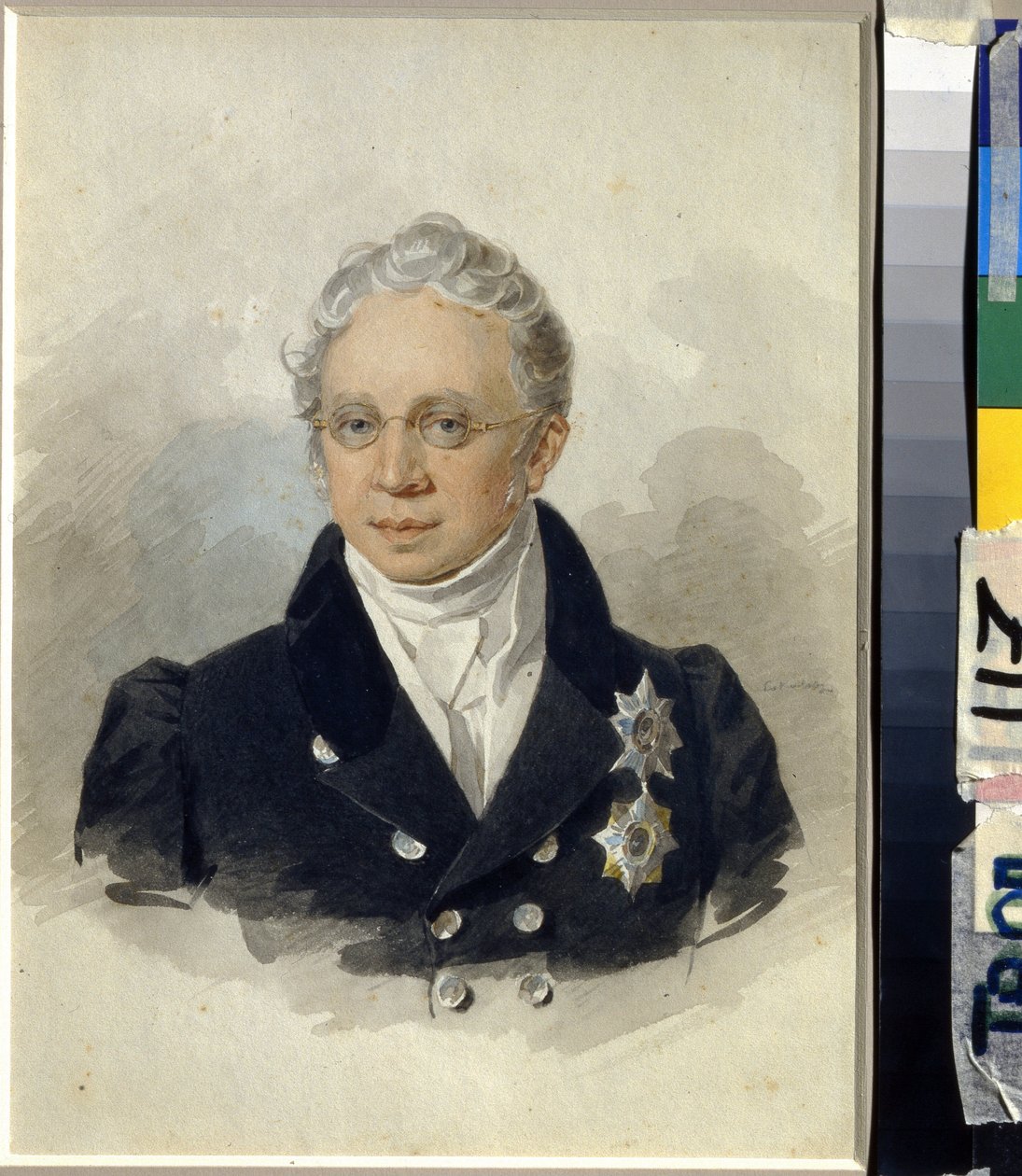 Portrett av grev Charles Robert de Nesselrode (Karl Robert von Nesselrode) (1780-1862). (Portrett av grev K.R. Nesselrode). Verk av Pyotr (Piotr) Fyodorovich Sokolov (Pierre Sokolov) (1791-1848), akvarell på papir, etter 1829. Russisk kunst 1800-tallet av Pyotr Fyodorovich Sokolov