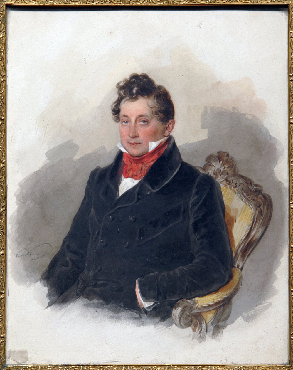 Portrett av Decembrist (eller Decabrist) Mikhail Vielgorsky (1788-1856). (Portrett av Decembrist M. Vielgorsky). Verk av Pyotr (Piotr) Fyodorovich Sokolov (Pierre Sokolov) (1791-1848), akvarell på papir, cirka 1840. Russisk kunst fra 1800-tallet, romantikk av Pyotr Fyodorovich Sokolov