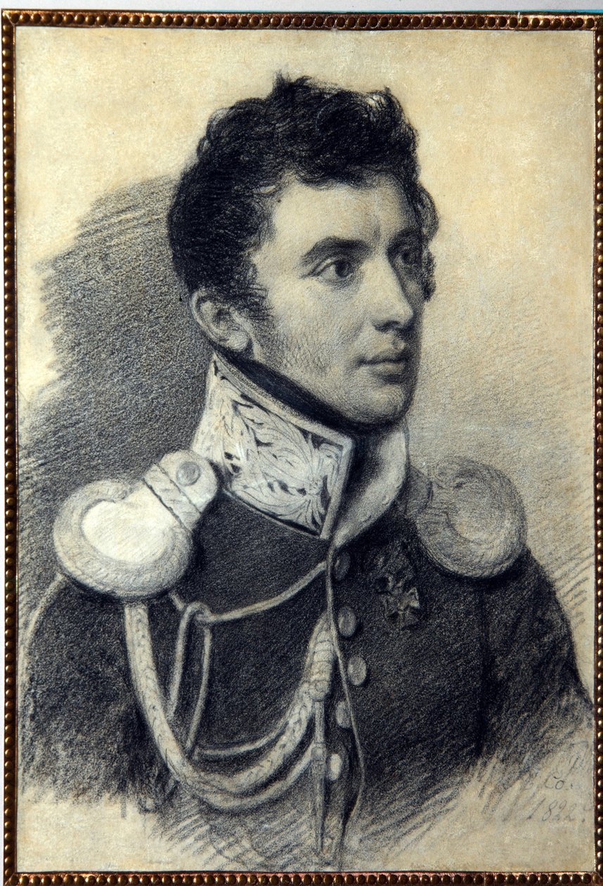Portrett av Decembrist (eller Decabrist) Nikita Muravyov (1797-1843). (Portrett av Decembrist N. Muravyov). Verk av Pyotr (Piotr) Fyodorovich Sokolov (Pierre Sokolov) (1791-1848), blyant og pastell på papp, 1822. Russisk kunst, 1800-tallet, romantikk. A.P av Pyotr Fyodorovich Sokolov