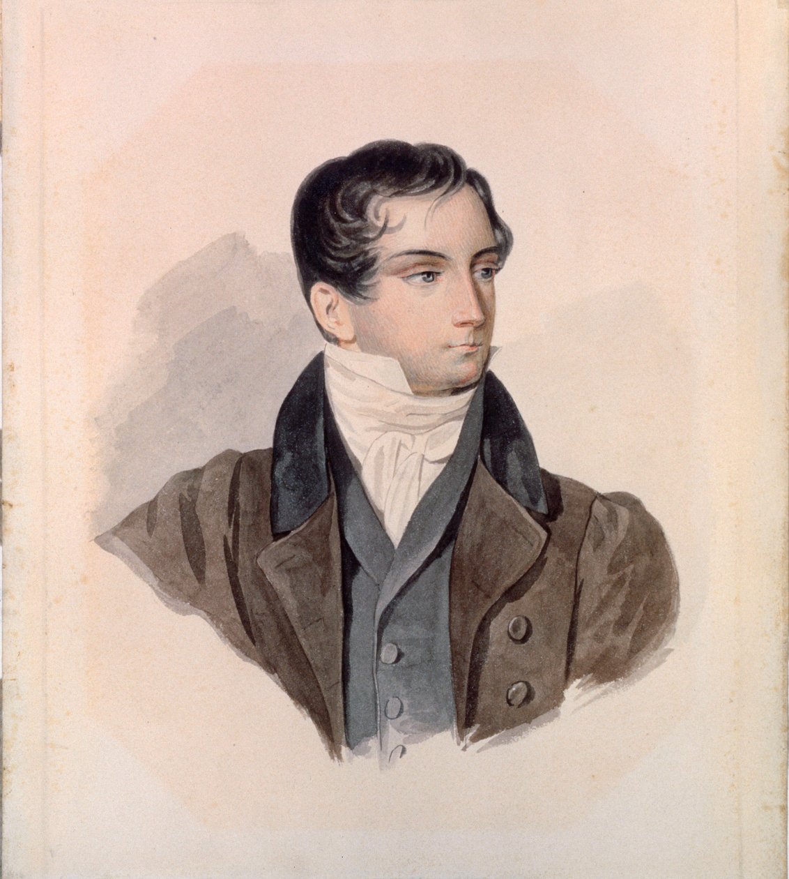 Portrett av poeten Dimitri (Dmitri) Venevitinov (1805-1827). Kunstverk av Pyotr (Piotr) Fyodorovich Sokolov (Pierre Sokolov) (1791-1848), akvarell på papir av Pyotr Fyodorovich Sokolov