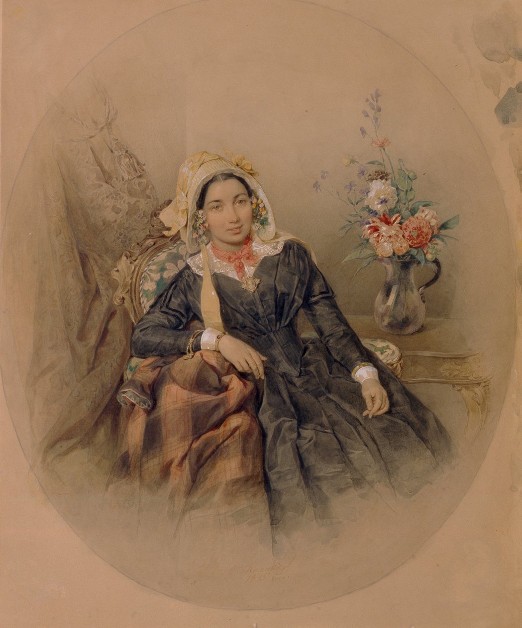 Portrett av baronesse Iuliania Ivanovna Klodt von Jürgensburg, 1845 av Pyotr Fyodorovich Sokolov