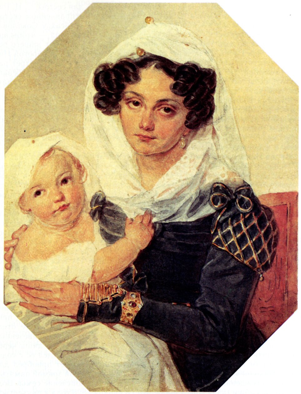 Portrett av grevinne Maria N. Volkonskaya 1805-1863 med sønn Nikolay, 1826 av Pyotr Fyodorovich Sokolov
