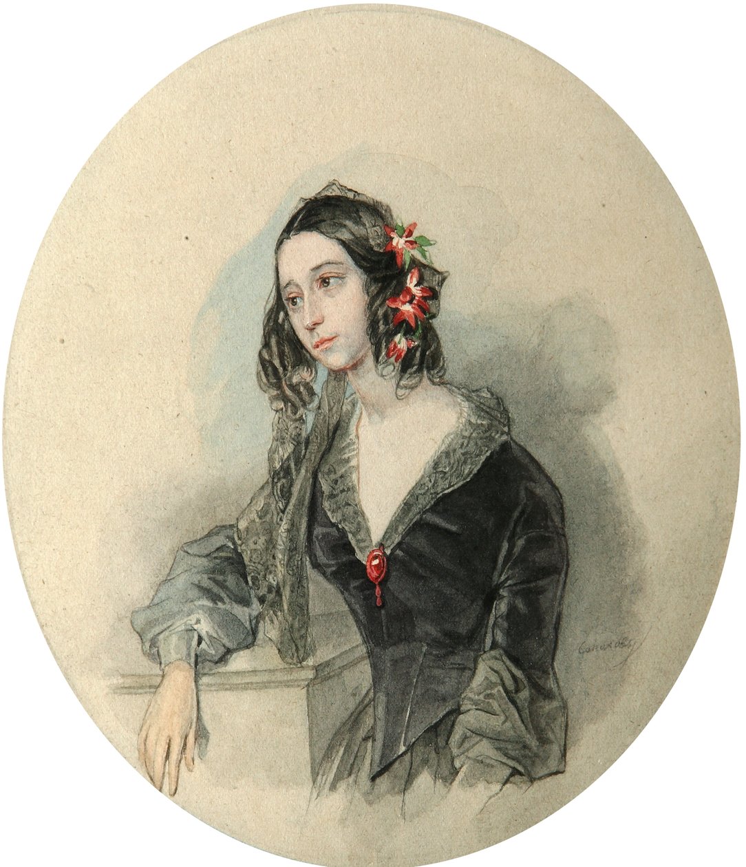 Portrett av poeten Evdokia Rostopchina, 1811-1858, 1846. av Pyotr Fyodorovich Sokolov