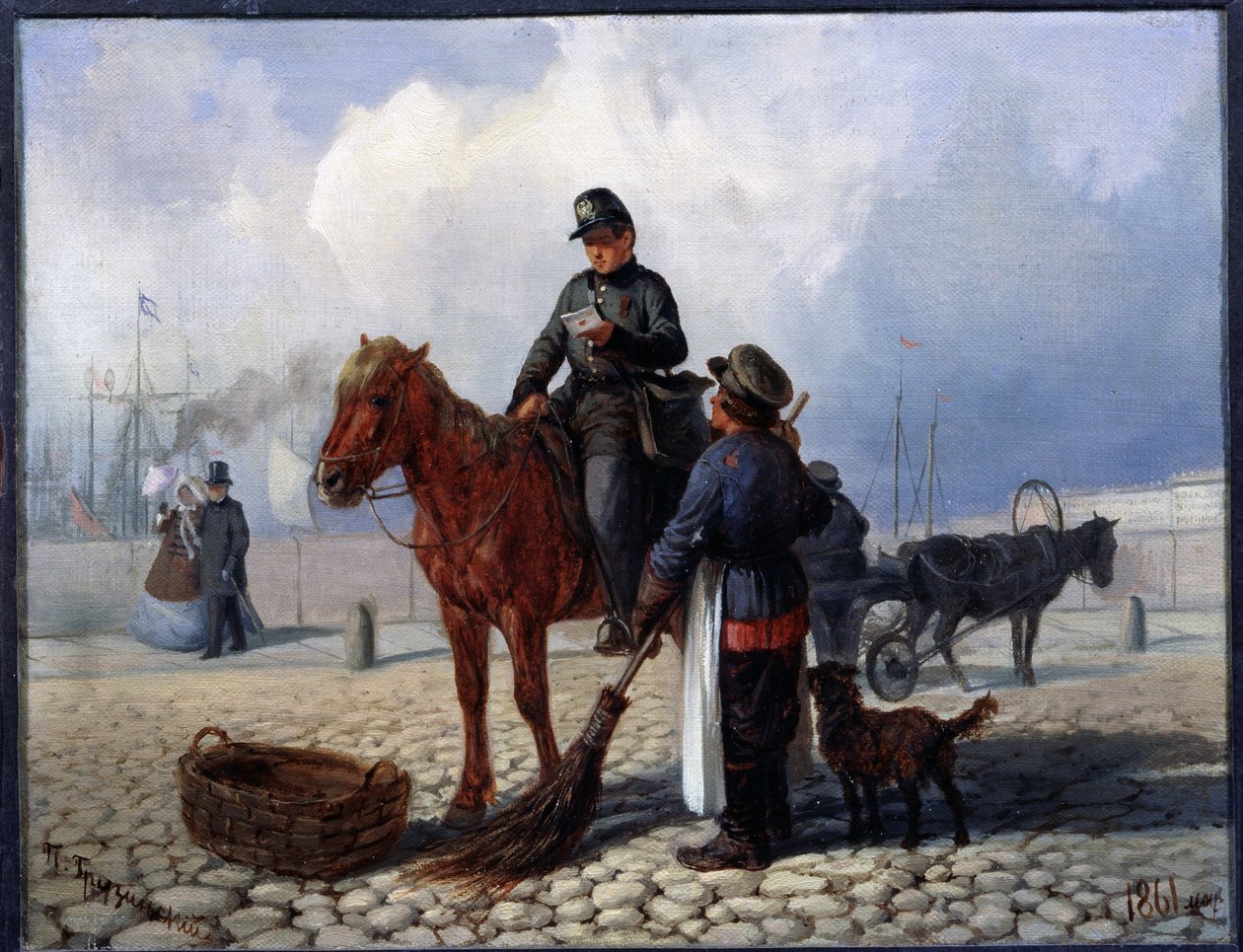 Postmannen (Postmannen). Maleri av Pyotr Nikolayevich Grusinsky (1837-1892), olje på lerret av Pyotr Nikolayevich Grusinsky