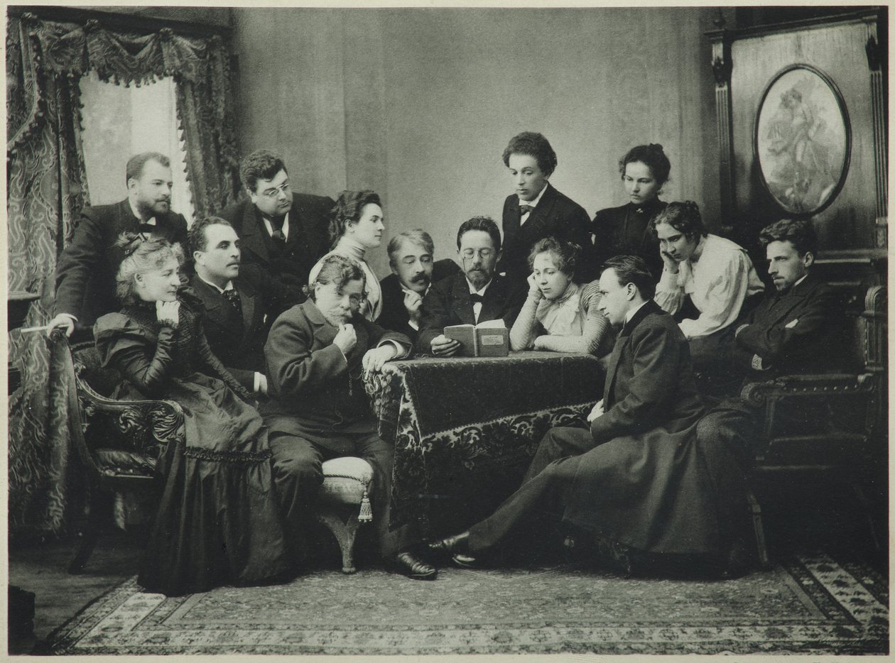 Anton Tsjekhov leser Måken med Moscow Art Theatre-kompaniet, 1899 av Pyotr Petrovich Pavlov