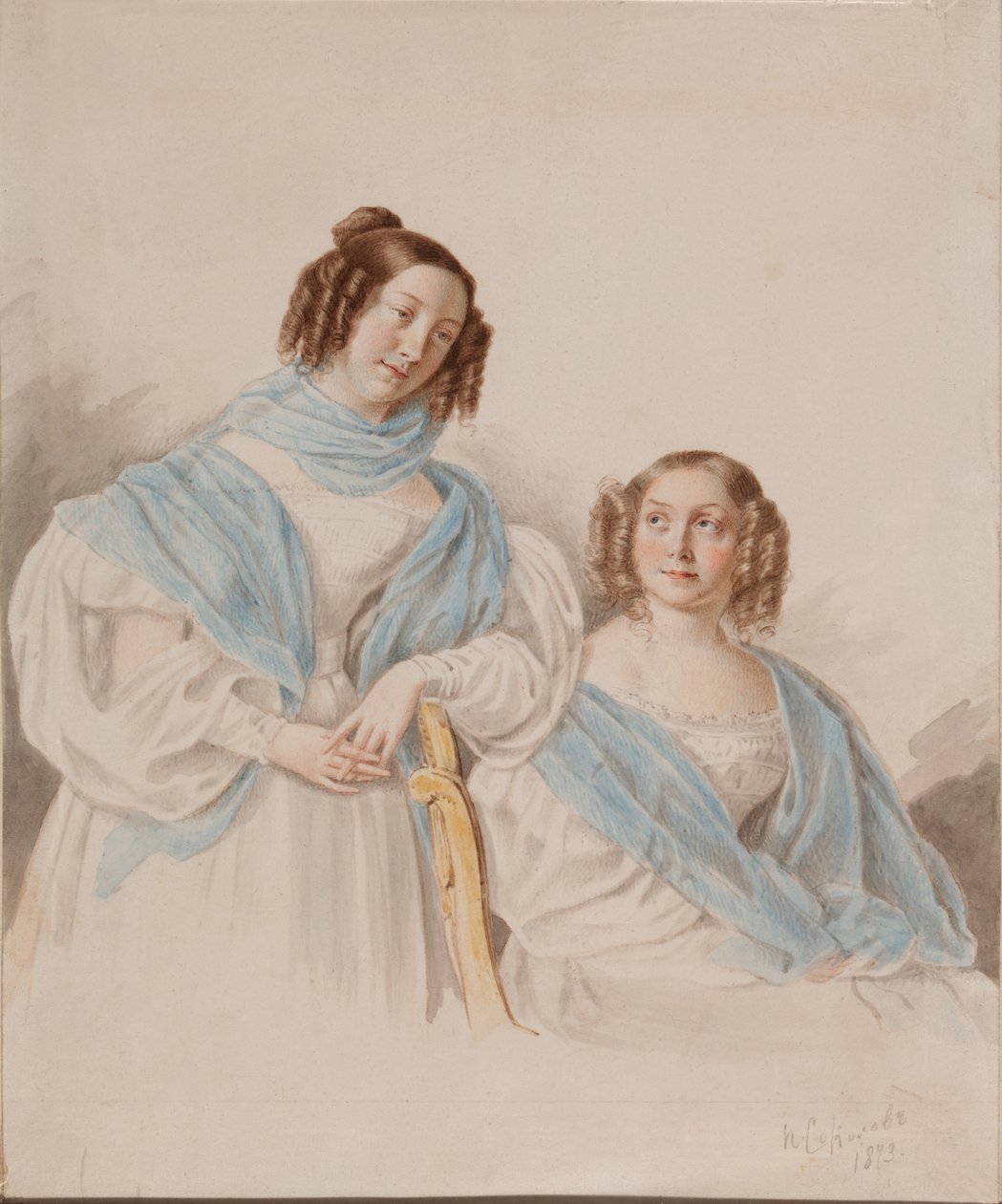 Portrett av søstrene grevinner Antonina Dmitrievna 1813-1891 og Lidia Dmitrievna 1815-1882 Blud av Pyotr Petrovich Sokolov