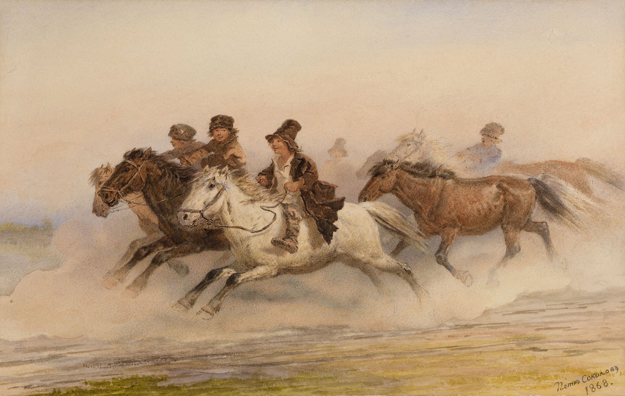 Nattevakten. Illustrasjon for Sketches from a Hunter's Album av I. Turgenev, 1867 av Pyotr Petrovich Sokolov