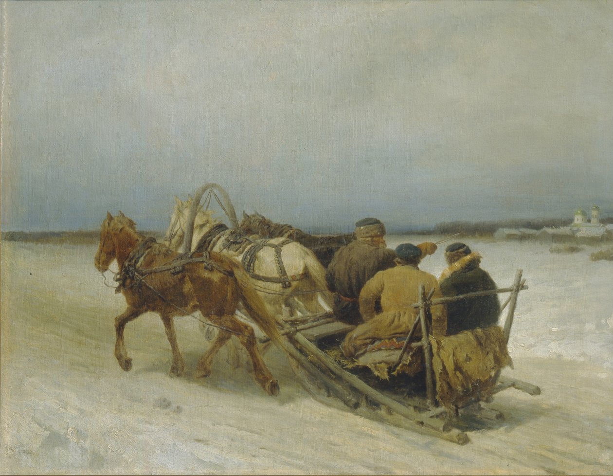 Troika om vinteren, 1880-årene av Pyotr Petrovich Sokolov