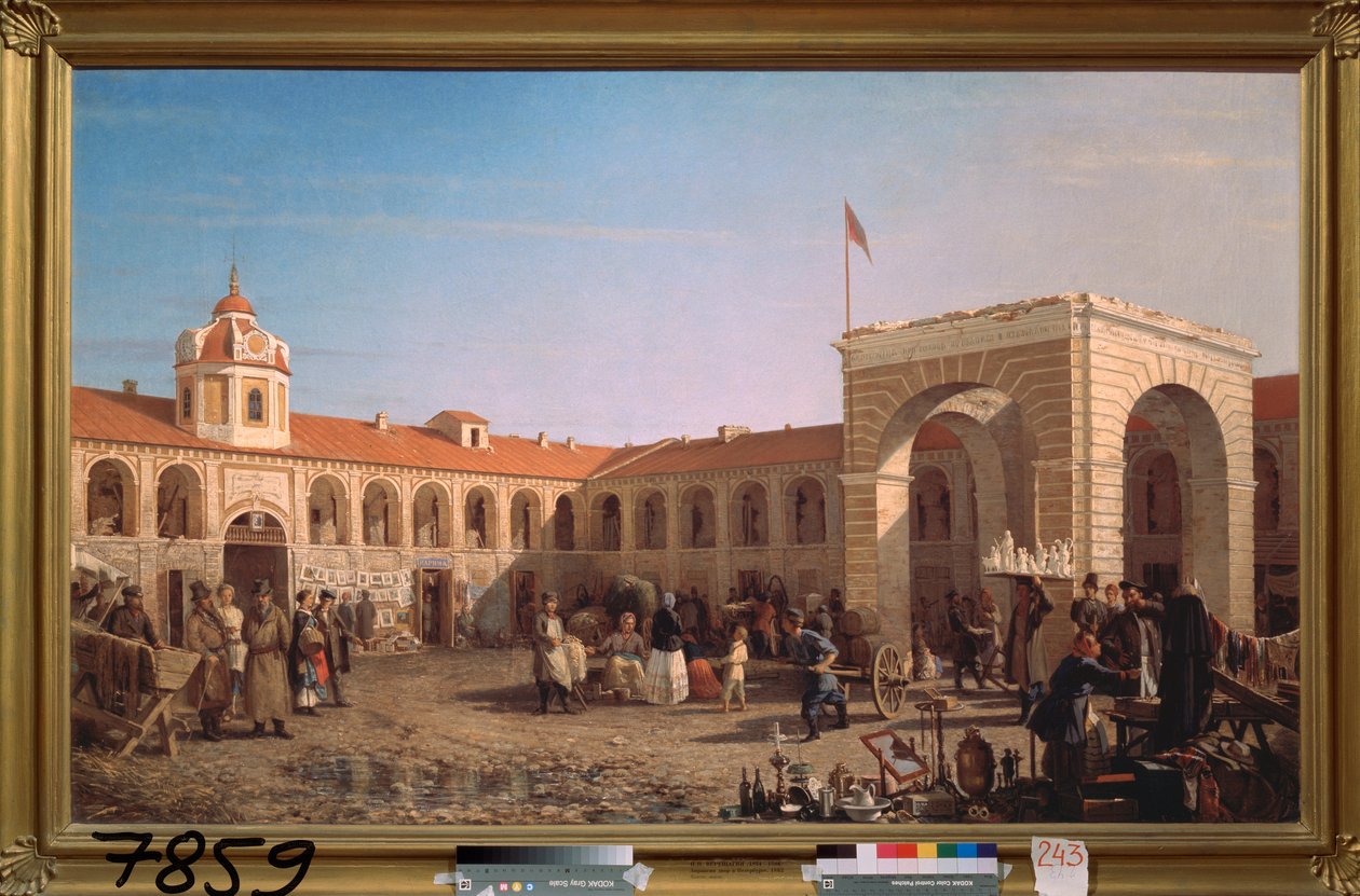 Apraksin Market i St Petersburg - Maleri av Pyotr Petrovich Vereshchagin (Piotr Vereshchagin) (1836-1886), olje på lerret av Pjotr ​​​​Petrowitsch Wereschtschagin