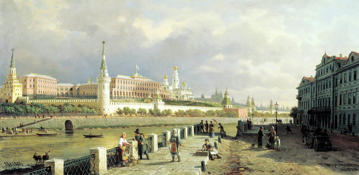 Utsikt over Kreml fra Sophia Embankment i Moskva, 1879. av Pjotr ​​​​Petrowitsch Wereschtschagin