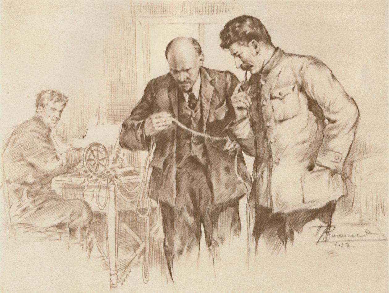 Lenin og Stalin ved den direkte ledningen, 1918, 1939. av Pyotr Vasilyev