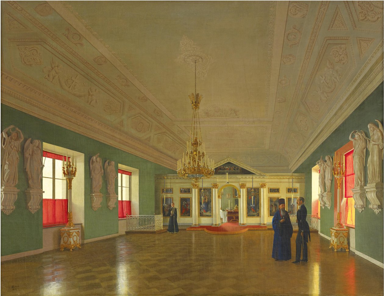 Interiør av palasskirken St. Alexander Nevsky, Anichkov-palasset, St. Petersburg, 1850. av Pyotr Vasilyevich Tutukin