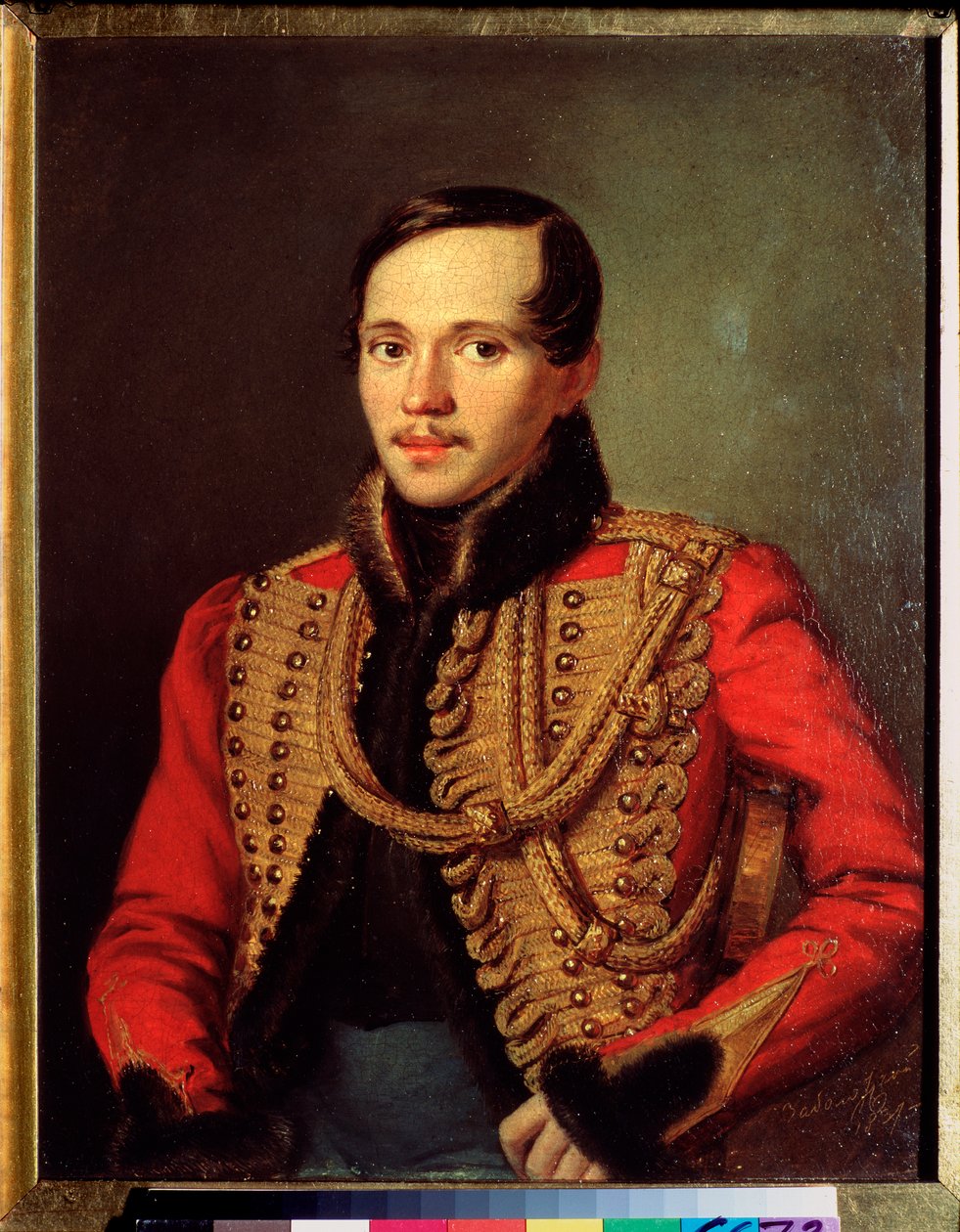 Portrait du poete Mikhail Lermontov (1814-1841) (Portrait of the Poet M Lermontov) - Oeuvre de Pyotr Yefimovich Zabolotsky (Zabolotski) (1803-1866), huile sur kartong av Pyotr Yefimovich Zabolotsky