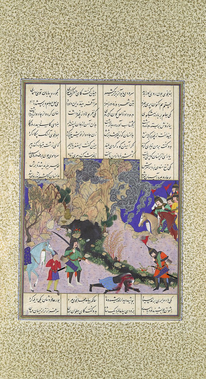 Isfandiyars fjerde kurs: He Slays a Sorceress, Folio 435v fra Shahnama..., ca. 1525-30. av Qasim ibn 