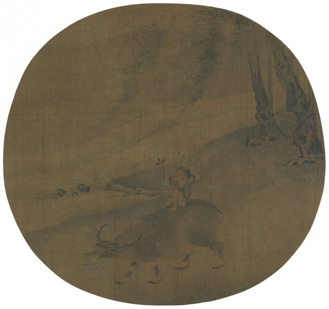 Gutt på en vannbøffel, Ming-dynastiet, 1500-1600-tallet (blekk og farge på silke) av Qin Shunyou