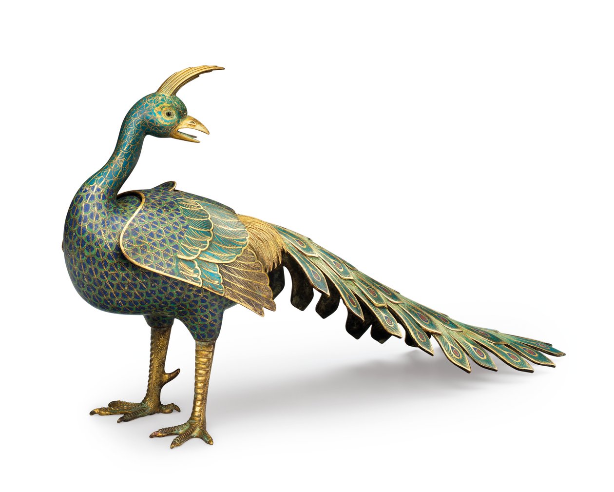 Cloisonne røkelsekar i form av påfugl av Qing Dynasty   Qianlong Period Chinese School