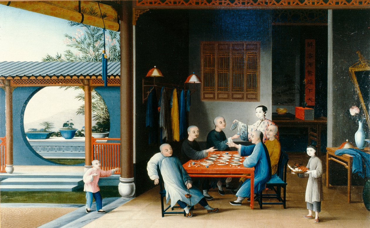 En spisescene, ca. 1800 (olje på lerret) av Qing Dynasty Chinese School