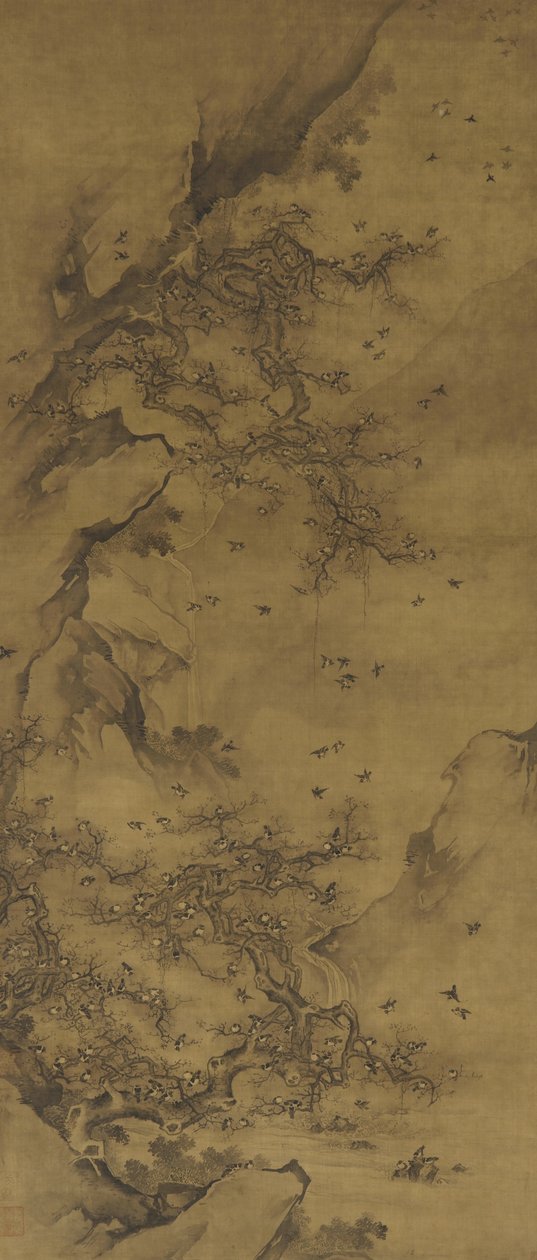 Birds Roosting by a Cliff, sent på 1600- og 1700-tallet av Qing Dynasty Chinese School