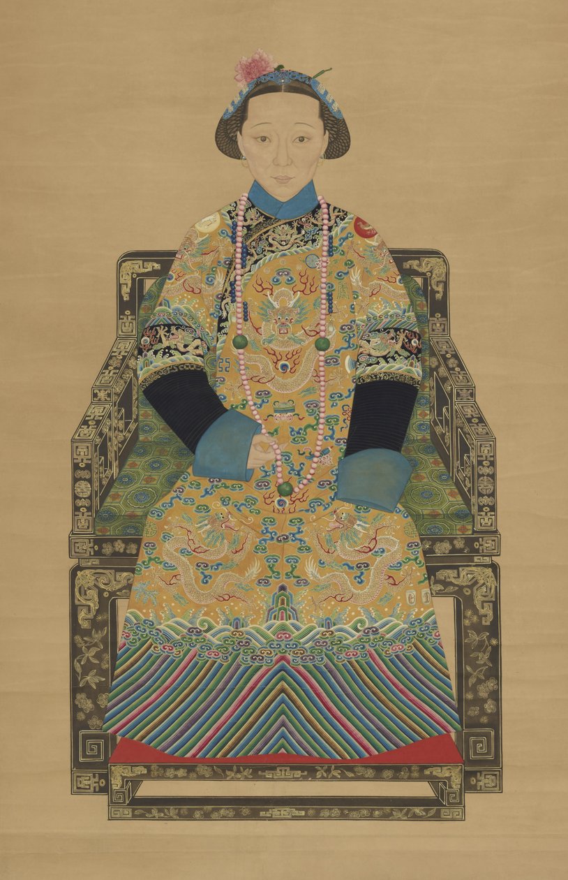 Keiserinne Xiaozhen, andre keiserinnegemalinne av Xianfeng-keiseren (1831–1861) (blekk og farge på silke) av Qing Dynasty Chinese School
