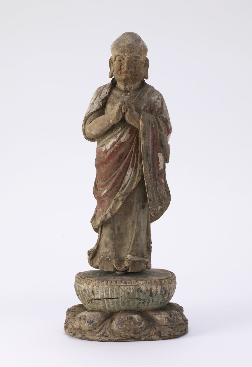 Figur av munken Ka-yeh (Kasyapa) (tre og gesso) av Qing Dynasty Chinese School
