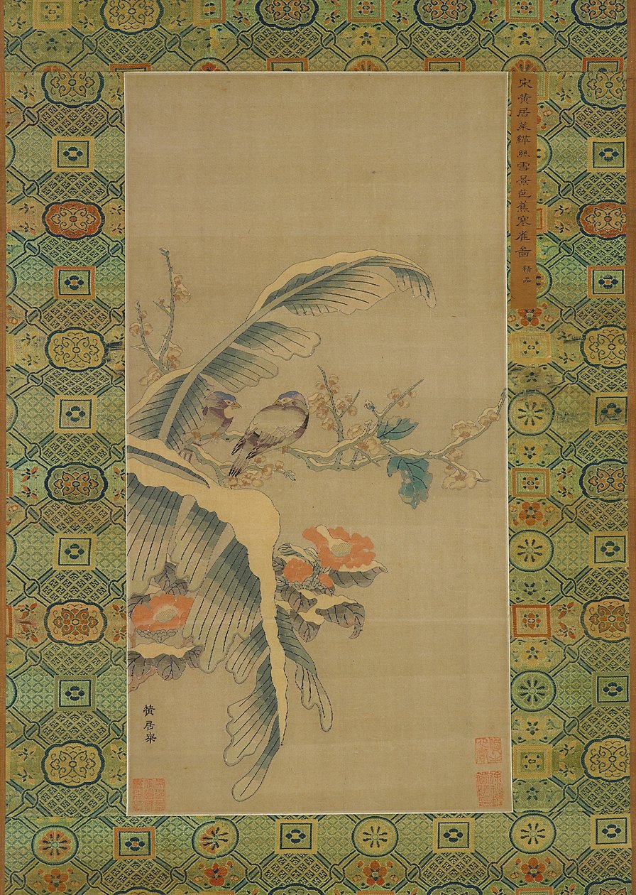 Kesi-teppe av fugler og snøtunge trær av Qing Dynasty Chinese School