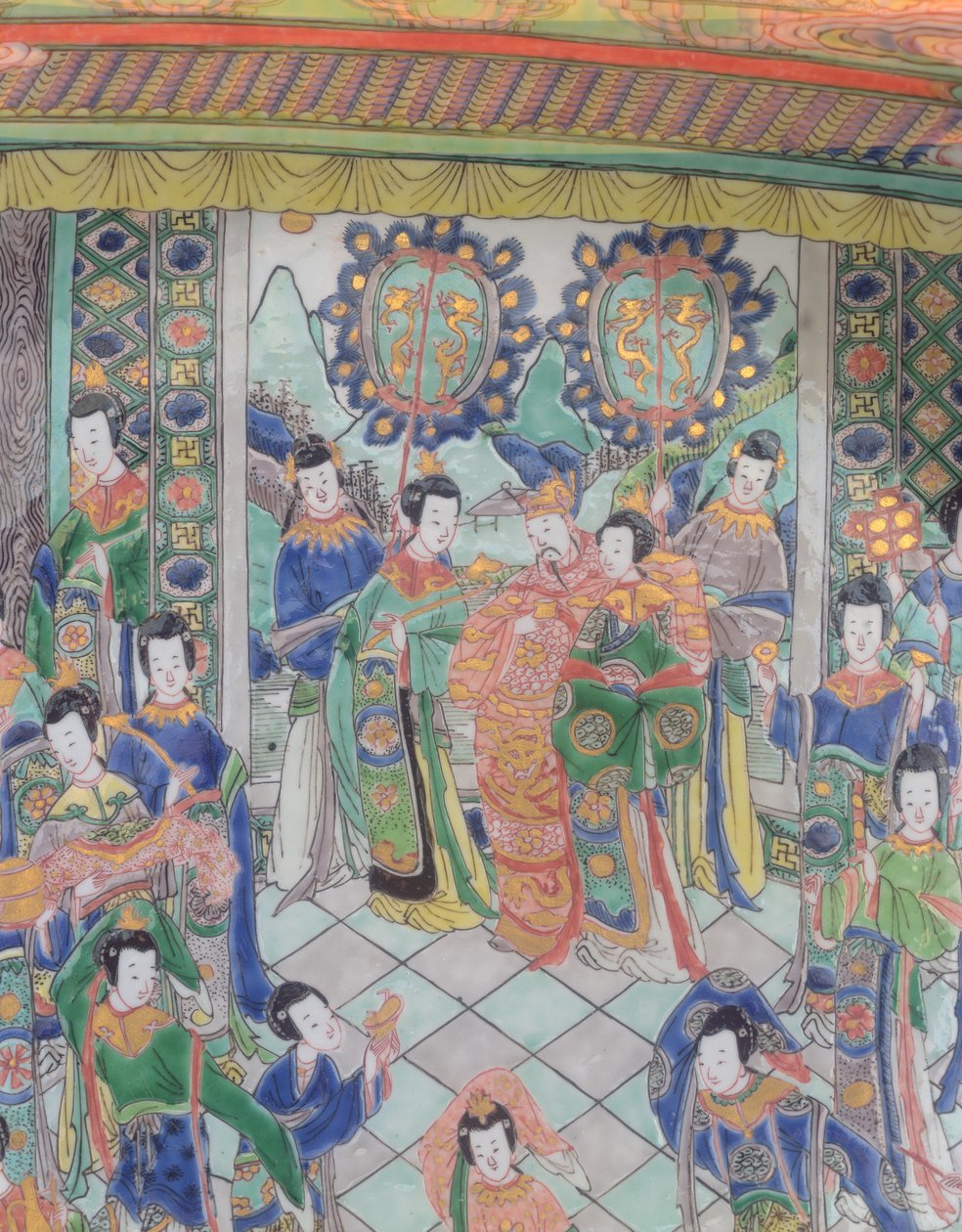 Large Famille Verte Charger, Kangxi-perioden (1662-1722) (porselen) (se også 272193) av Qing Dynasty Chinese School
