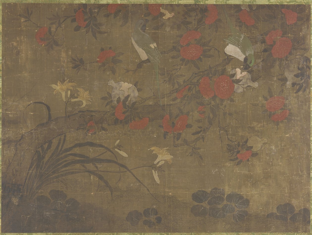 Papegøyer som spiser granatepler, 1600-1700-tallet av Qing Dynasty Chinese School