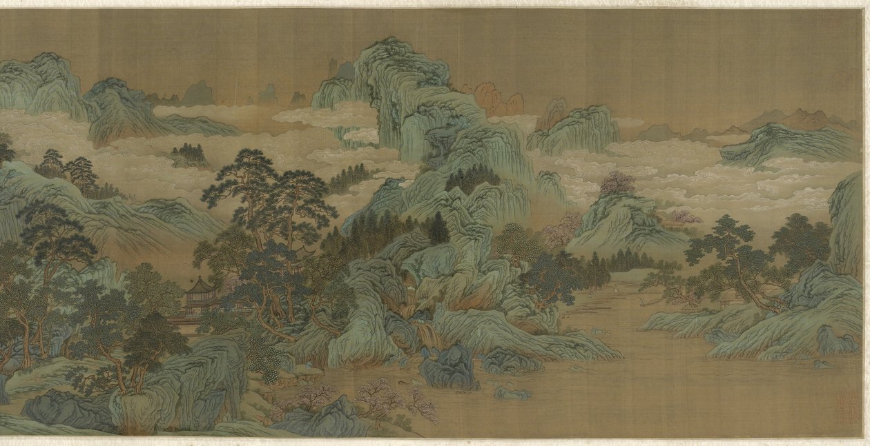 Elvelandskap i blått og grønt, 1600-1700-tallet av Qing Dynasty Chinese School