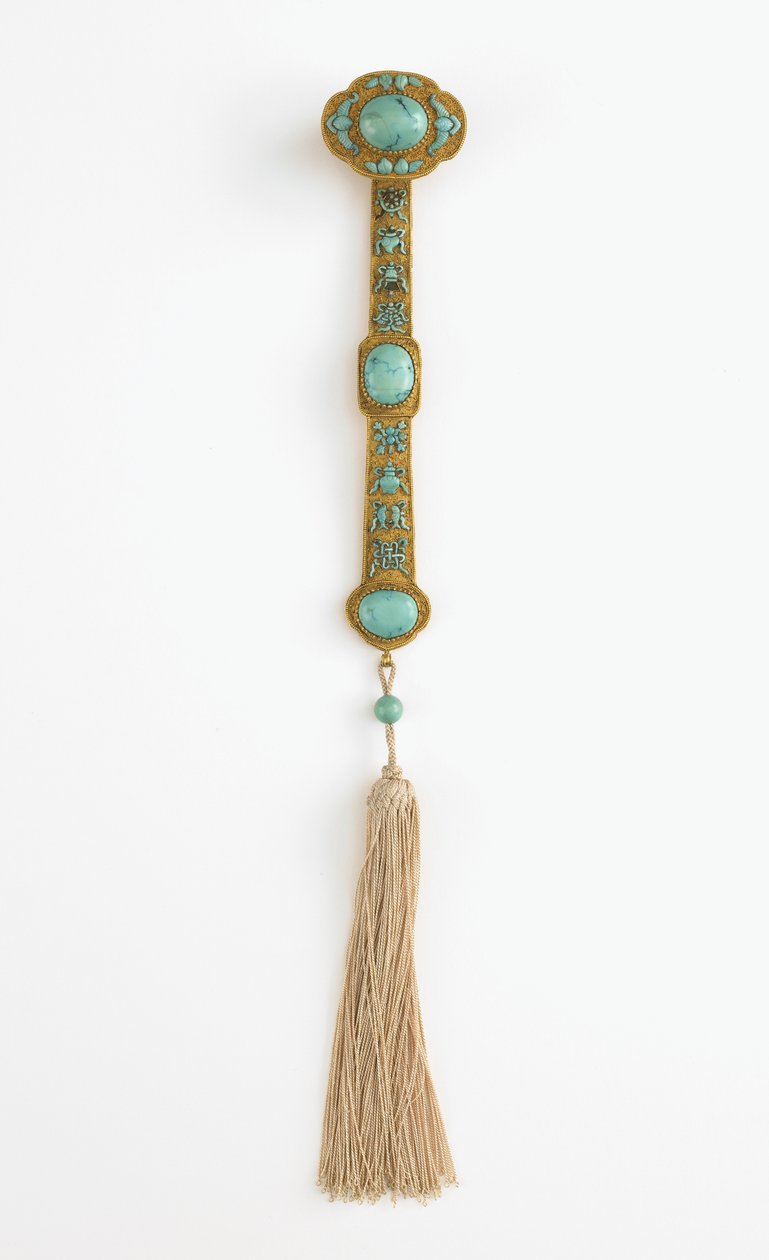 Ruyi septer, Qianlong regjeringstid (gull, turkis og silke) av Qing Dynasty Chinese School