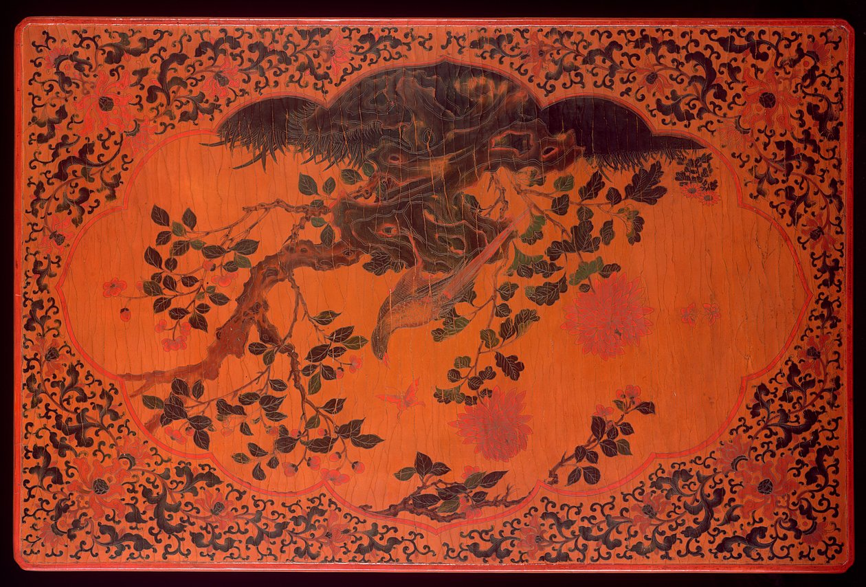 Bordplate, Kangxi-perioden (1662-1722) (lakkert tre og hampduk) (se også 272135) av Qing Dynasty Chinese School