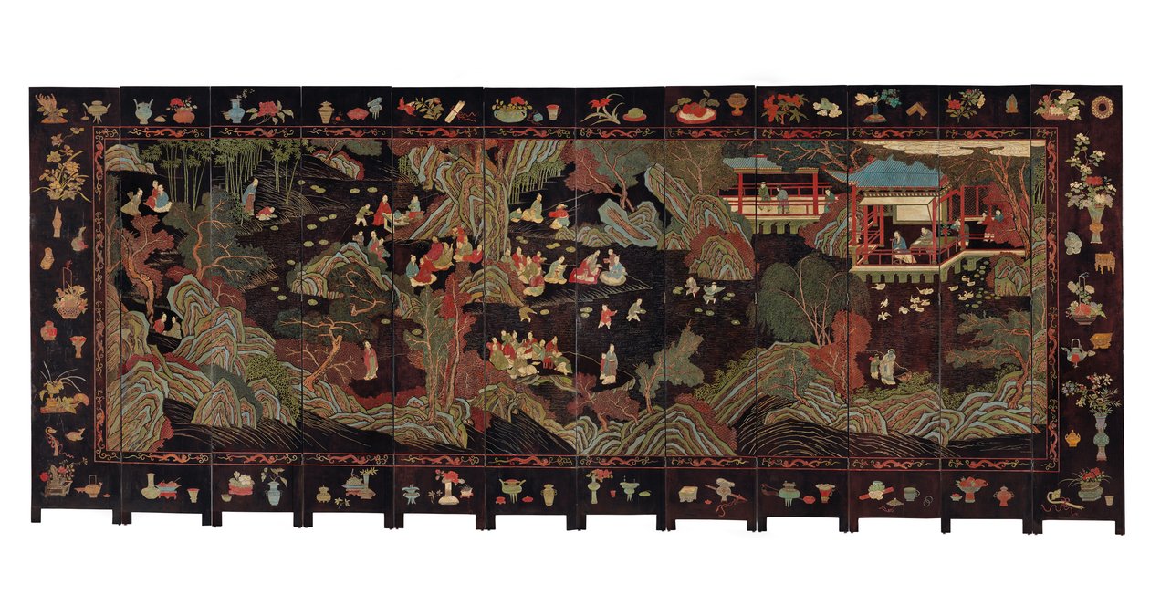 Tolvdelt koromandelskjerm, 1700-tallet av Qing Dynasty Chinese School