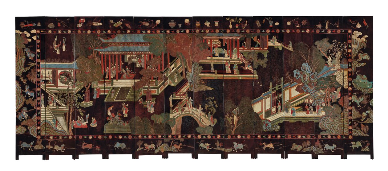 Tolvdelt koromandelskjerm, 1700-tallet av Qing Dynasty Chinese School