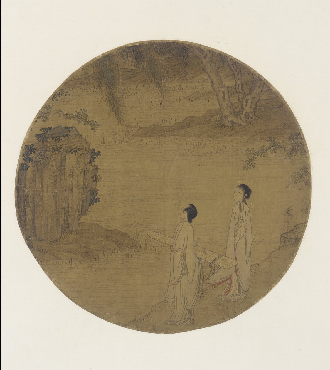 To kvinner med en qin (sitr) av Qing Dynasty Chinese School