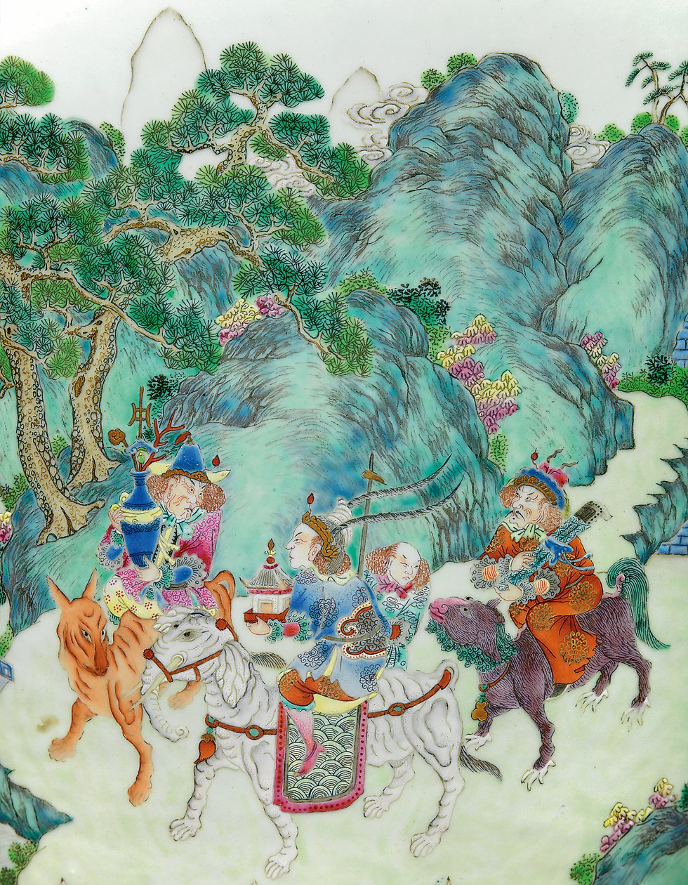 Detalj fra en av et par Imperial Famille Rose Vases (keramikk) av Qing Dynasty   Jiaqing Period Chinese School