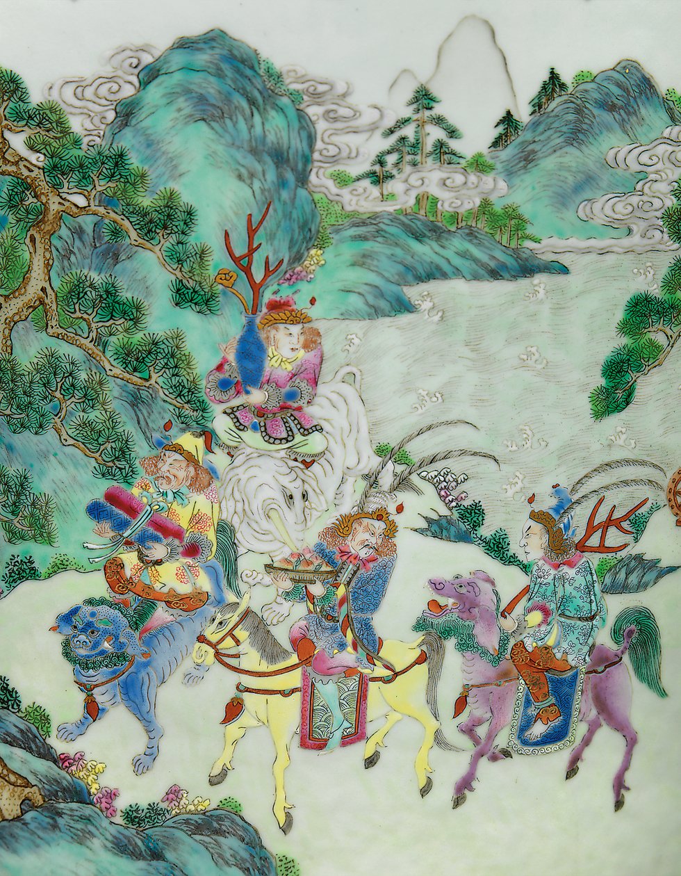 Detalj fra en av et par Imperial Famille Rose Vases (keramikk) av Qing Dynasty   Jiaqing Period Chinese School