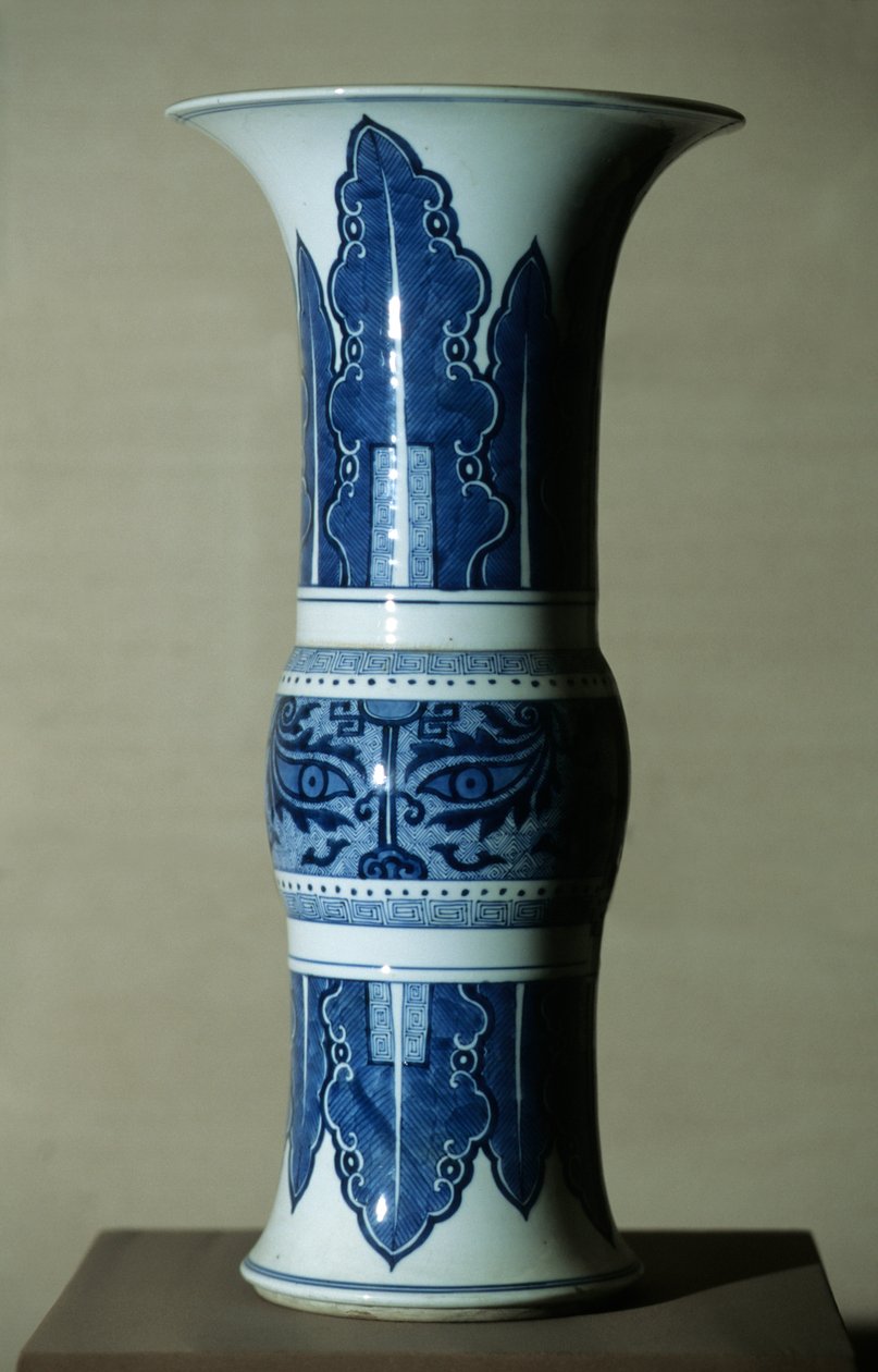 Blå hvit porselensvase av Qing Dynasty   Kangxi Period Chinese School