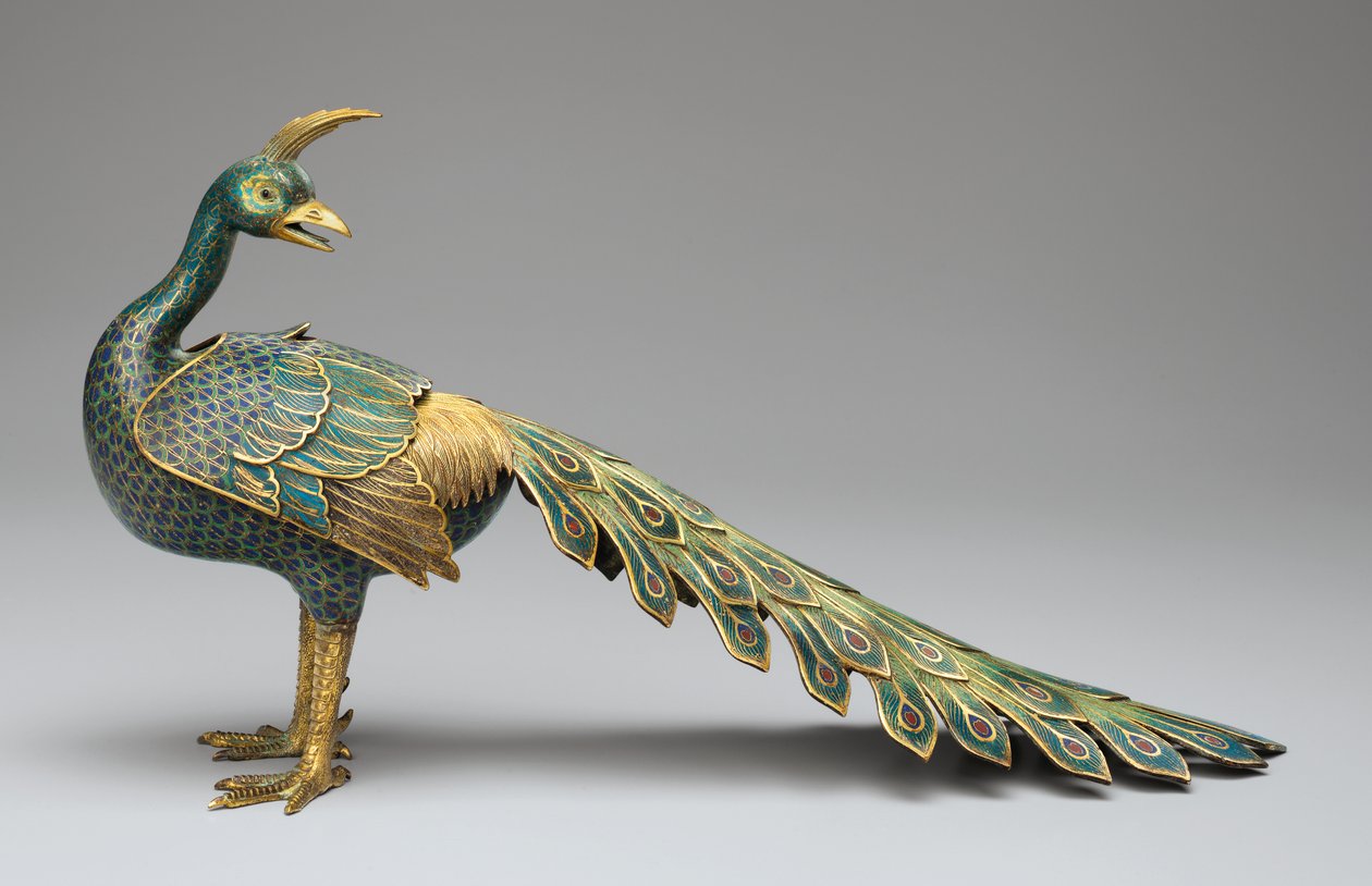 Cloisonne røkelsekar i form av påfugl av Qing Dynasty   Qianlong Period Chinese
