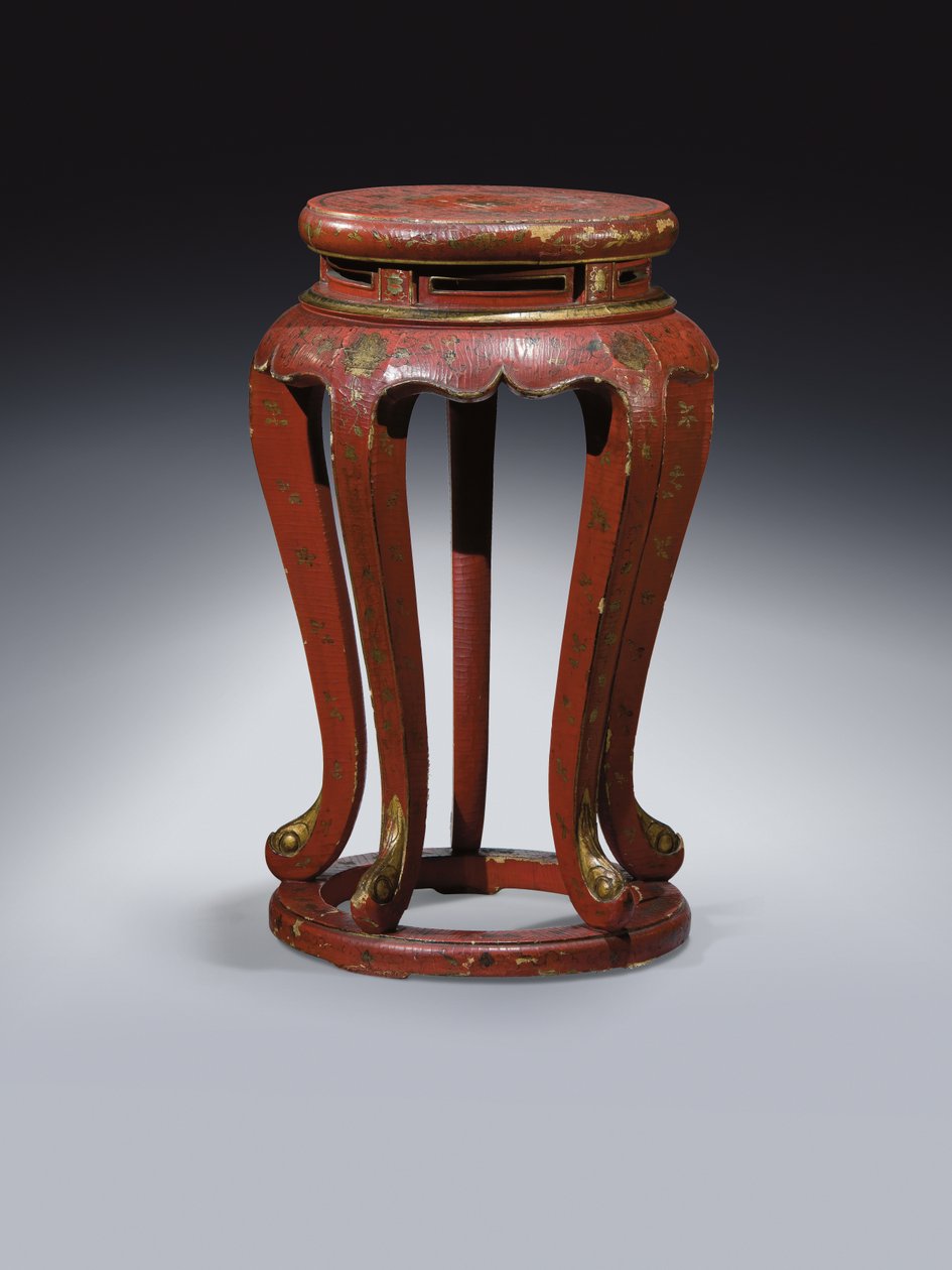 Jardinière (lakkert i rødt med gull, brun og grønn detalj) av Qing Dynasty Chinese School