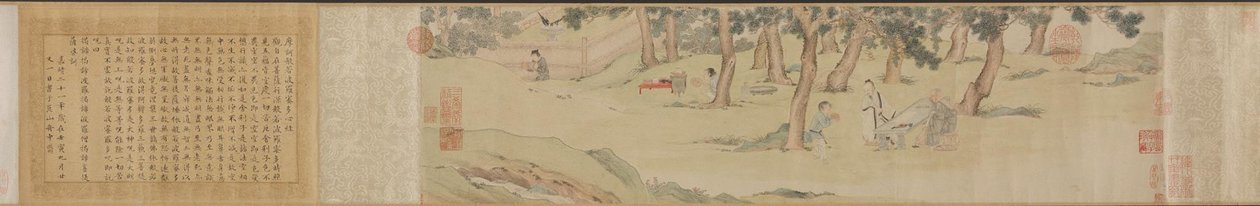 Zhao Mengfu skriver hjertet Hridaya Sutra i bytte mot te, 1542-43. av Qiu Ying
