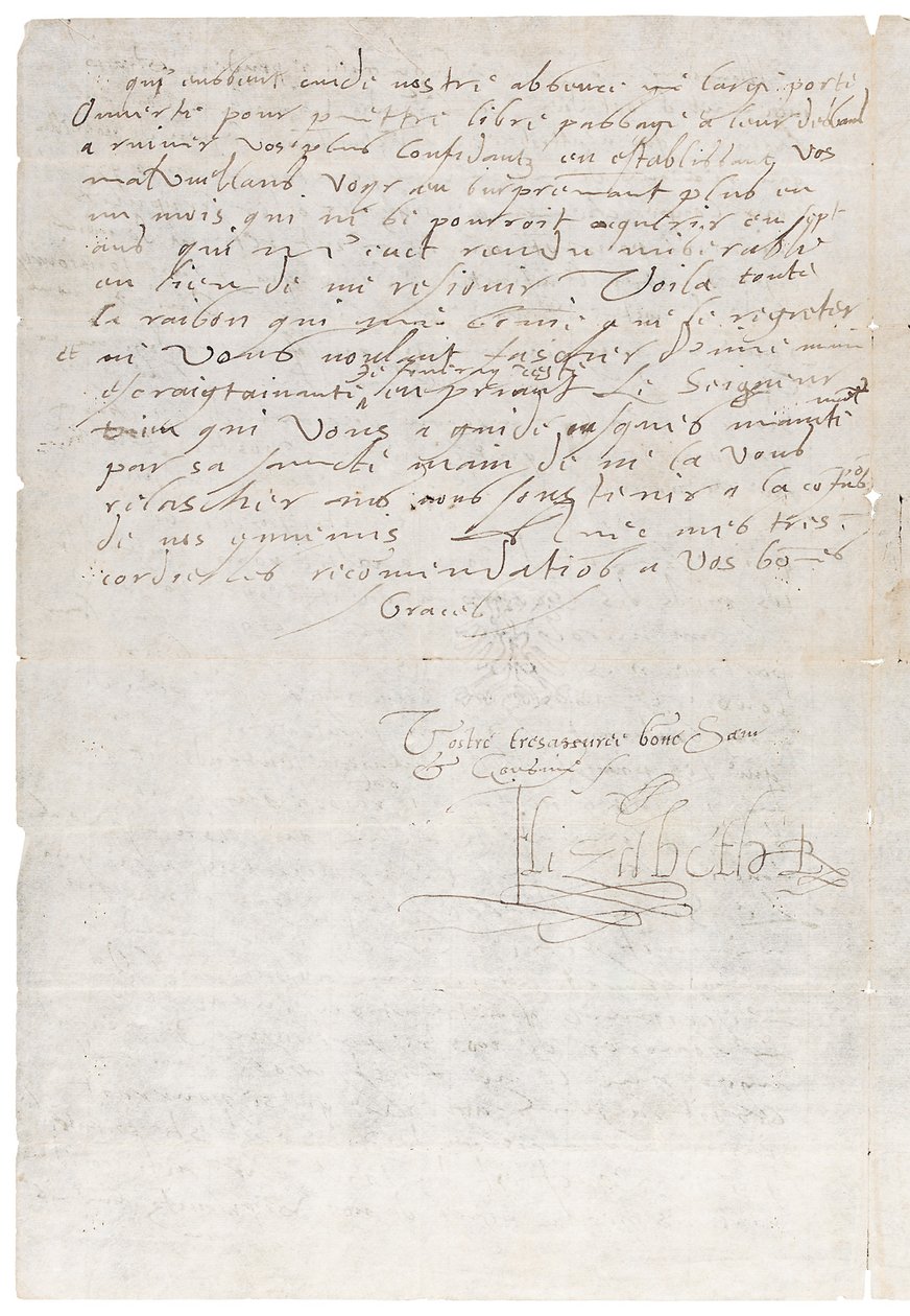Brev på fransk fra Elizabeth I av England til Henrik av Navarra, senere Henrik IV av Frankrike, ca. 1585 av Queen Elizabeth I of England and