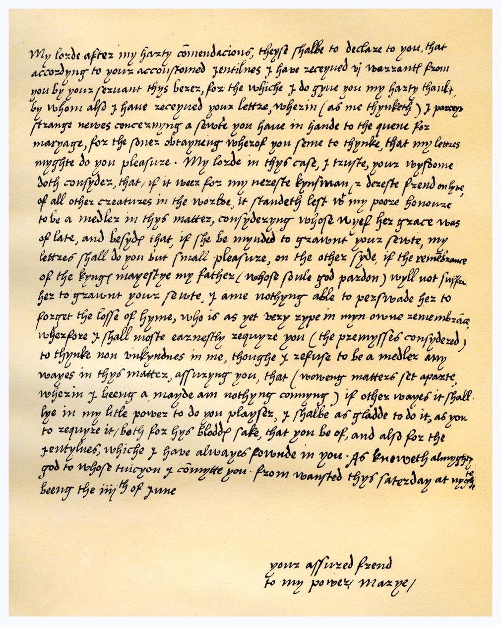Brev fra dronning Mary I til Lord Seymour av Sudeley, 4. juni 1547. av Queen Mary I