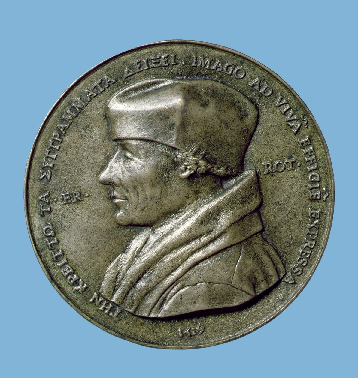 Portrettmedaljong av Erasmus (14656-1530) 1519 (bronse) (forside) av Quentin Massys or Metsys