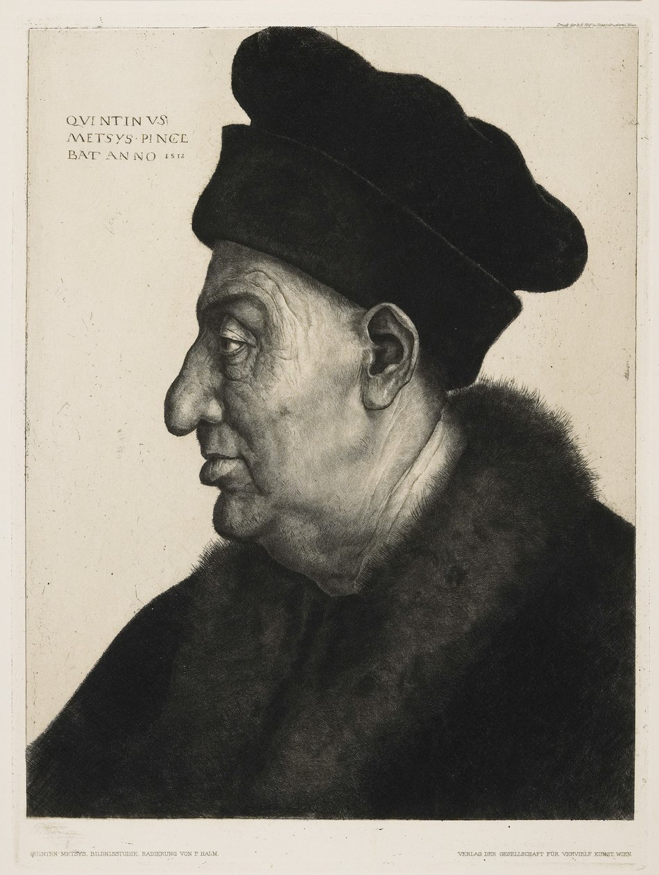 Portrettstudie, etset av Peter von Halm (1854-1923) av Quentin (after) Massys