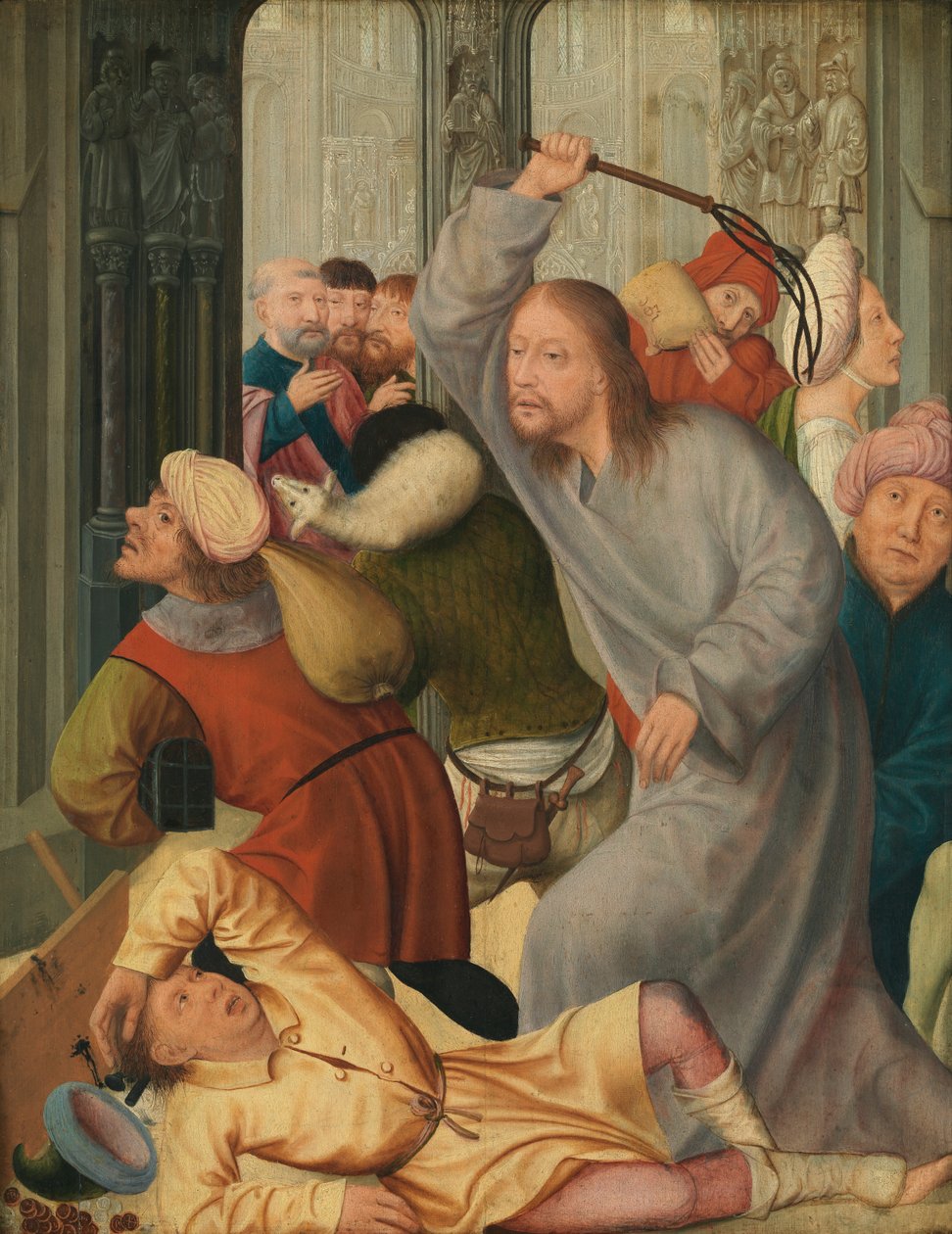 Kristus driver pengevekslerne fra tempelet (olje på panel) av Quentin Massys or Matsys