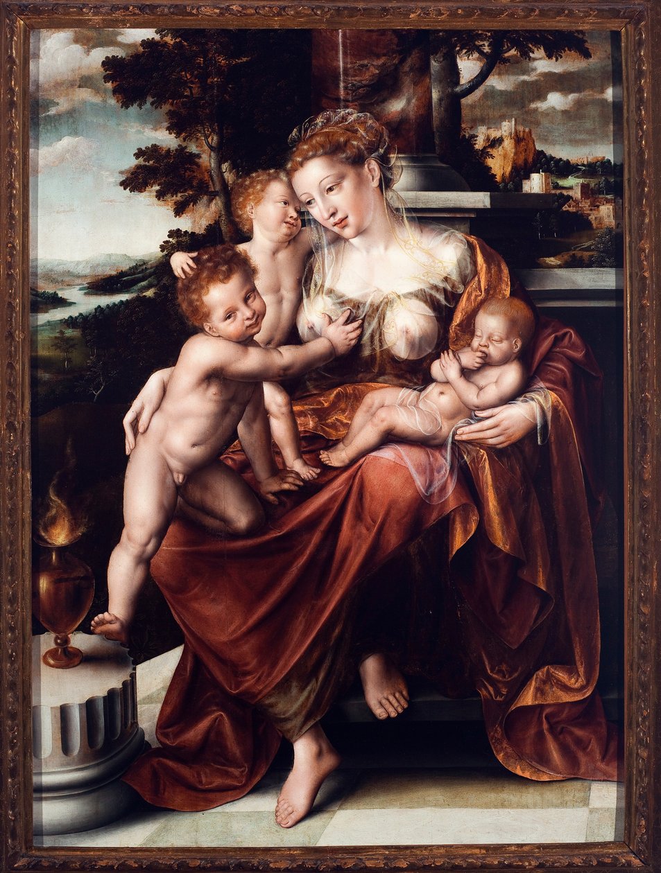 Veldedighetsallegorier. Maleri av Jan Massys (Matsys eller Metsys eller Matsijs) (1509-1575) 1549-1550 Dim.126x93 cm Genes, Musei di Strada Nuova (ex Palazzo Bianco) av Quentin Massys or Metsys