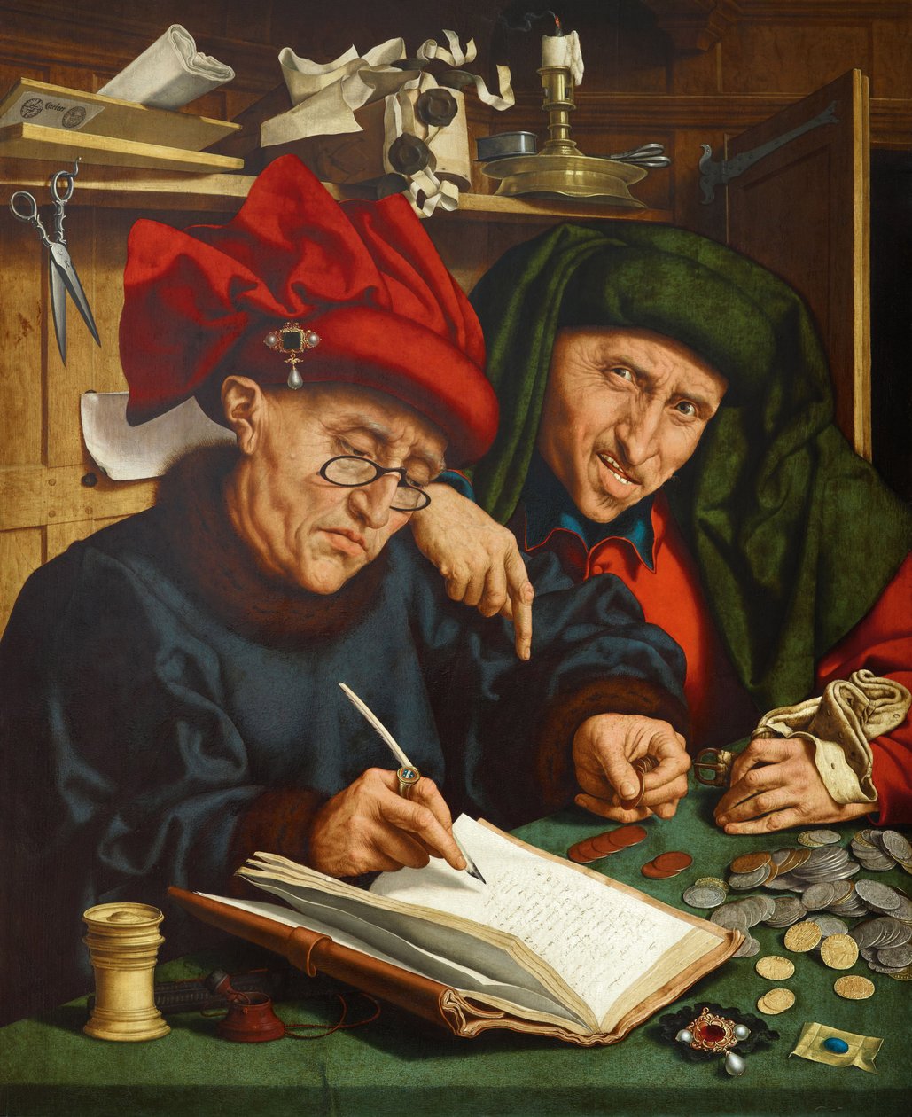 Skatteoppkrevere. (Tax Collectors) Maleri av Quentin Metsys (eller Quinten Matsys) (1466-1530), olje på tre, ca 1520. Flamsk primitiv kunst av Quentin Massys or Metsys