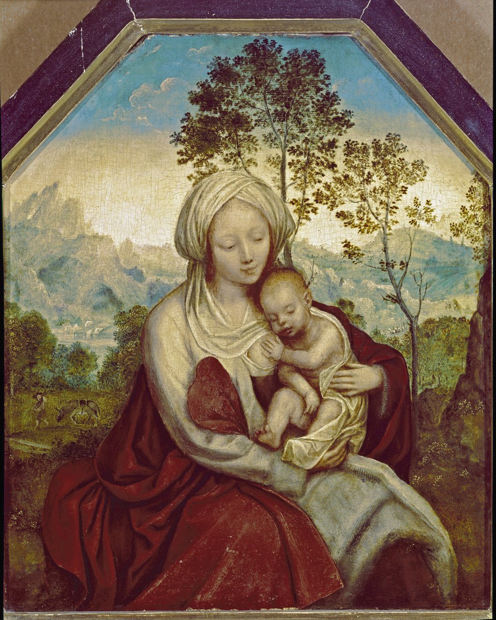 Madonna og barnet (tempera og olje på tre av Quentin Massys or Metsys