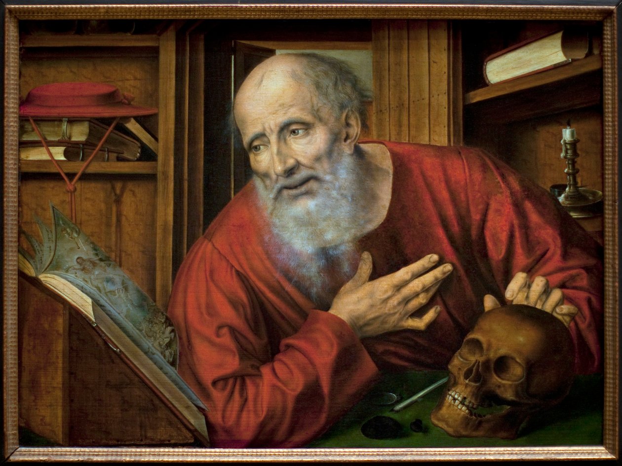Saint Hieronymus i sin celle. Maleri av Quentin Metsys (Quinten Massys) (1466-1530), første halvdel av 1500-tallet, flamsk primitiv kunst. Kunsthistorisches Museum, Wien, Østerrike. av Quentin Massys or Metsys