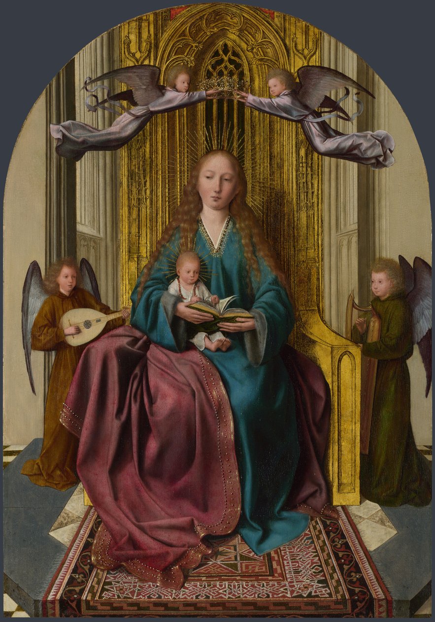 Jomfruen og barnet på tronen, med fire engler, ca. 1495 av Quentin Massys or Metsys
